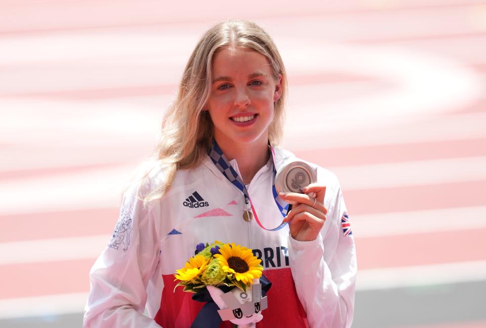 Great Britain’s Keely Hodgkinson with the silver medal (Martin Rickett/PA) (PA Wire)