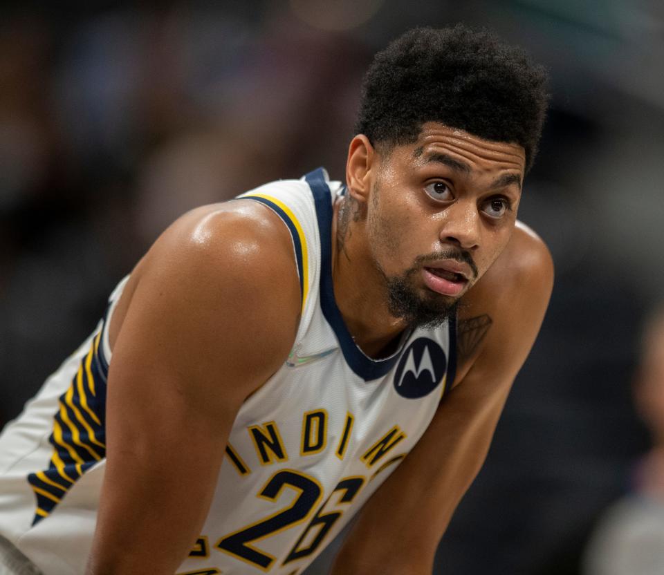 Indiana Pacers guard Jeremy Lamb (26) Wednesday, Oct. 13, 2021, at Gainbridge Fieldhouse. The Pacers beat Memphis 109-107. 