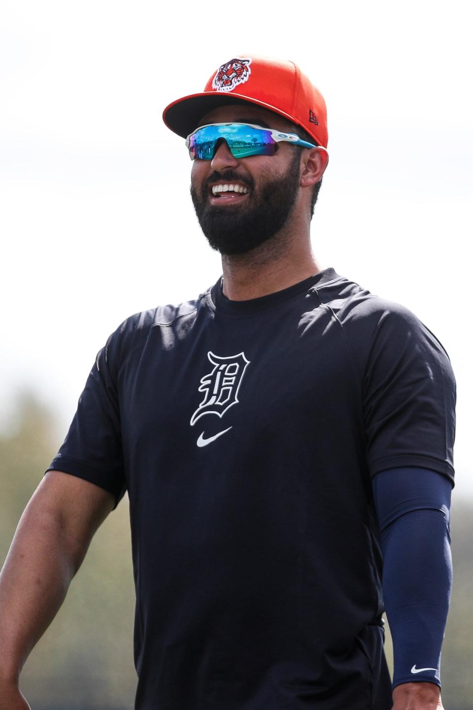 Detroit Tigers outfielder Riley Greene practices during spring training at TigerTown in Lakeland, Fla. on Monday, Feb. 19, 2024.