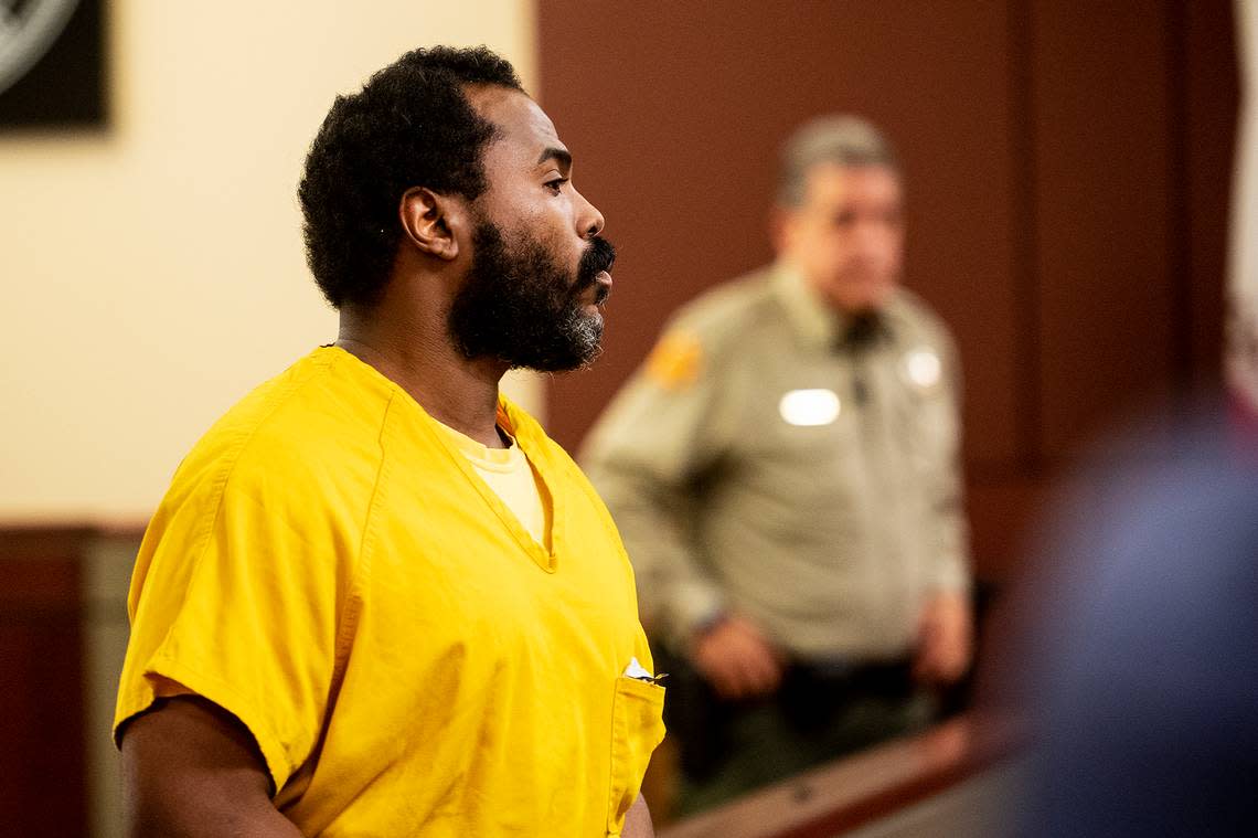 Dhante Jackson, 34, of Hayward, leaves the courtroom after appearing before Judge Steven Slocum at the Merced County Superior Courthouse in Merced, Calif. on Wednesday, Sept. 14, 2022. Jackson was captured on Sept. 10 after a lengthy manhunt and is accused of murder and felony child abuse in connection with the death of 8-year-old Sophia Mason.