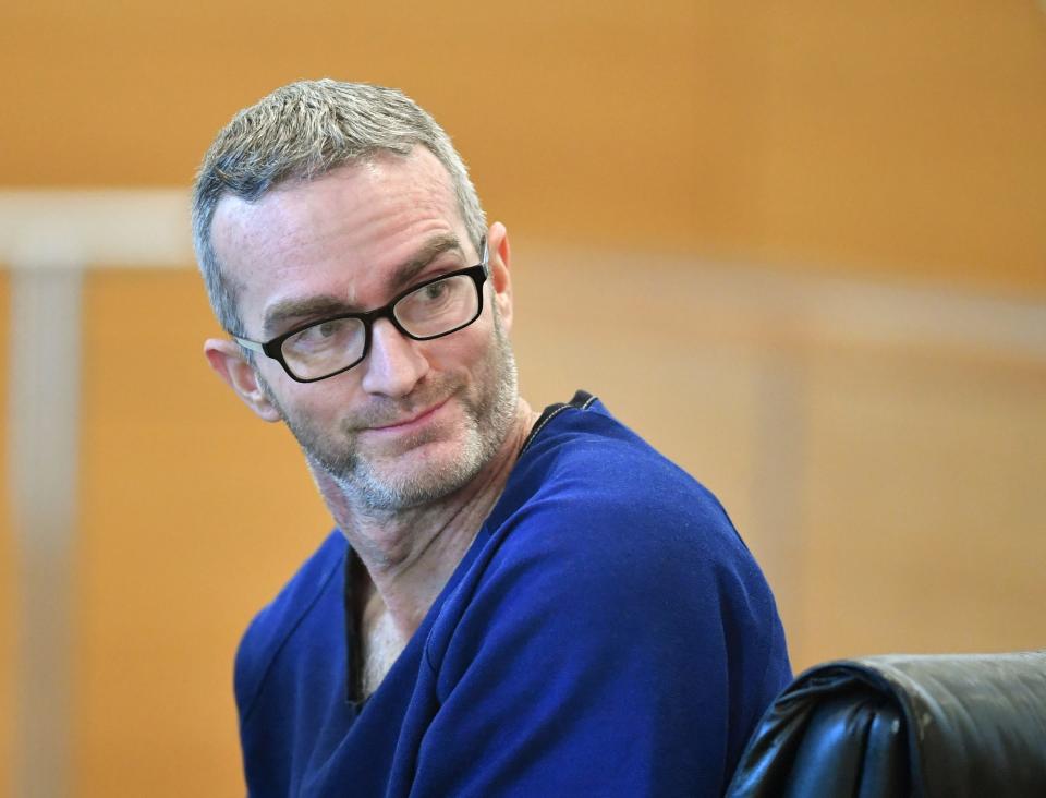 Jabe Carney turns to look at friends and family members in court for his resentencing hearing Tuesday at the Manatee County Judicial Center. Carney was sentenced in 2008 for DUI manslaughter in the death of his friend, Jason Gibson.