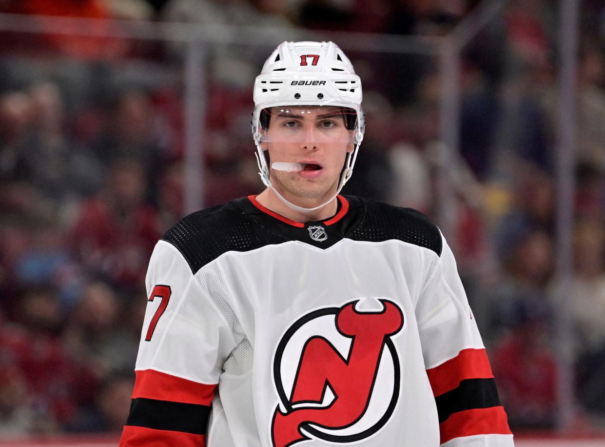 New Jersey Devils defenseman Simon Nemec makes an appearance in a preseason game.