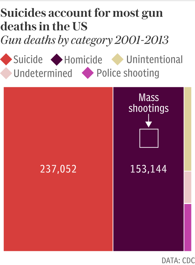 Suicides account for most US gun deaths
