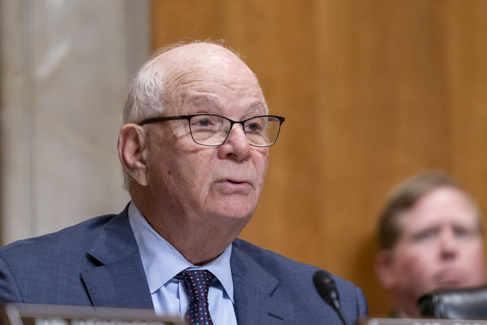 Senate Foreign Relations Committee Chairman Sen. Ben Cardin, D-Md., speaks during a committee hearing to examine the nomination of Jacob Lew, former treasury secretary under President Barack Obama, as Ambassador to the State of Israel, Wednesday, Oct. 18, 2023, in Washington. (AP Photo/Stephanie Scarbrough)