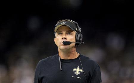 New Orleans Saints head coach Sean Payton looks on as his team takes on the Atlanta Falcons during their NFL football game in New Orleans, Louisiana September 8, 2013. REUTERS/Sean Gardner