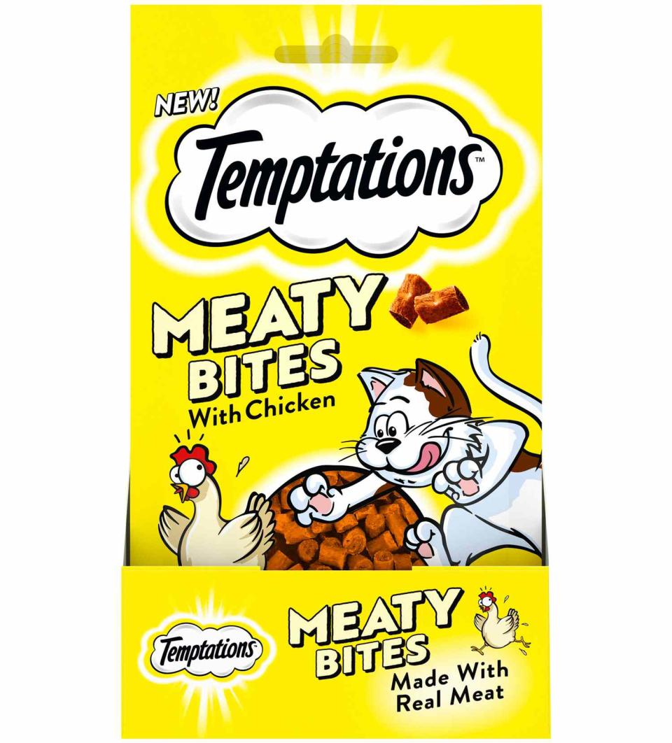 <p>Cats were "jumping and begging" for these soft treats, with one feline even dragging the treat bag into bed in the middle of the night.</p> <p><strong>Buy it!</strong> Temptations Meaty Bites, $3.28; <a href="https://prf.hn/click/camref:1100l5eMx/pubref:PEOTheCatsandDogsofPEOPLEHavePickedtheBestPetProductsof2021kbender1271PetGal13038183202112I/destination:https%253A%252F%252Fwww.chewy.com%252Ftemptations-meaty-bites-chicken%252Fdp%252F297925" rel="sponsored noopener" target="_blank" data-ylk="slk:Chewy.com;elm:context_link;itc:0;sec:content-canvas" class="link ">Chewy.com</a></p>
