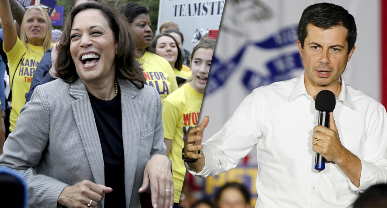 Sen. Kamala Harris and mayor Pete Buttigieg. (Photos: Nati Harnik/AP, Elijah Nouvelage/Reuters)