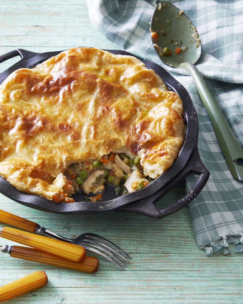 our best ever chicken pot pie baked in a cast iron pie plate