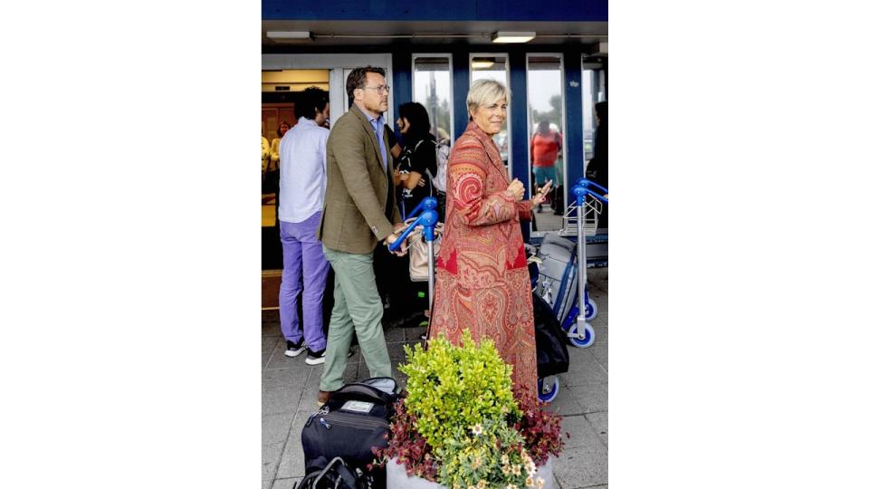 Dutch Princess Laurentien and Prince Constantijn arriving at the Alesund airport in Norway for the upcoming wedding of Norwegian Princess Martha Louise and American Shaman Durek and welcome party at Hotel 1904 in Aalesund.