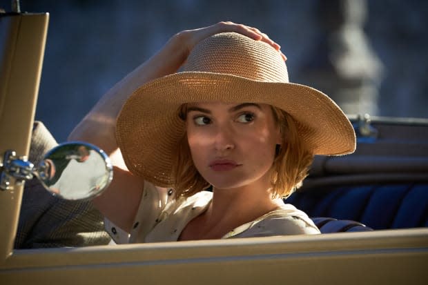 The future Mrs. de Winter (Lily James) in Monte Carlo.