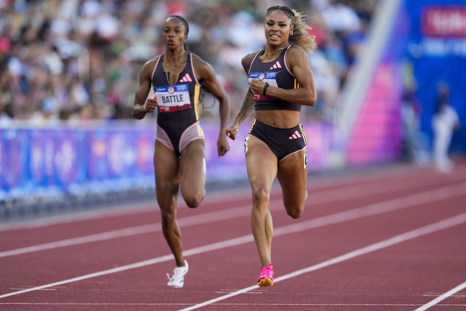 McKenzie Long wins a heat women's 200-meter semi-finals during the U.S. Track and Field Olympic Team Trials Friday, June 28, 2024, in Eugene, Ore. (AP Photo/George Walker IV)