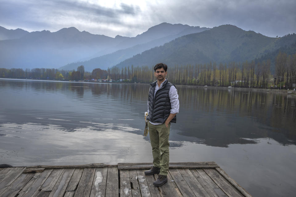 Politician Waheed-Ur-Rehman Para poses for a photograph at the Dal Lake in Srinagar, in Indian-controlled Kashmir, April 3, 2024. Para has been jailed twice by the government of Prime Minister Narendra Modi, first on allegations of stoking political unrest, then on charges of supporting militant groups -- charges he denies. (AP Photo/Dar Yasin)