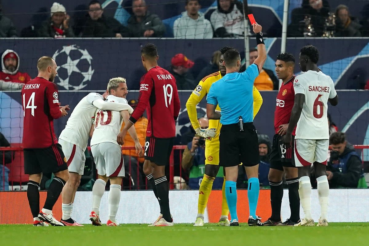 Casemiro is sent off for his foul on Mertens (PA)