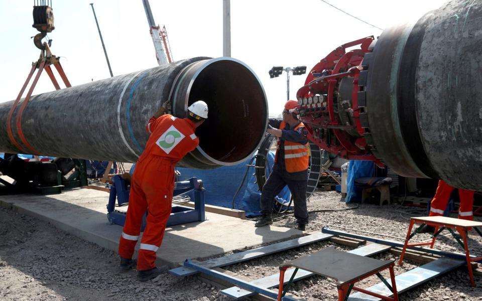 Workers at the construction site of the Nord Stream 2 gas pipeline, near the city of Kingisepp, Leningrad region, Russia, June 5, 2019 - Anton Vaganov/Reuters