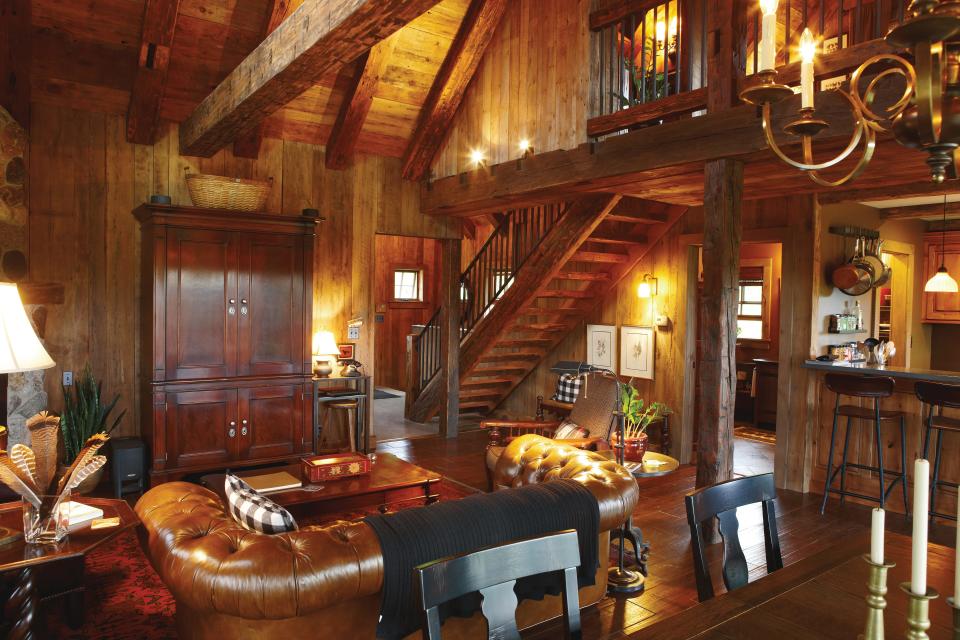The 2,000-square-foot Sandhill cabin in Kohler was built with reclaimed wood from Wisconsin barns and features a cathedral ceiling.