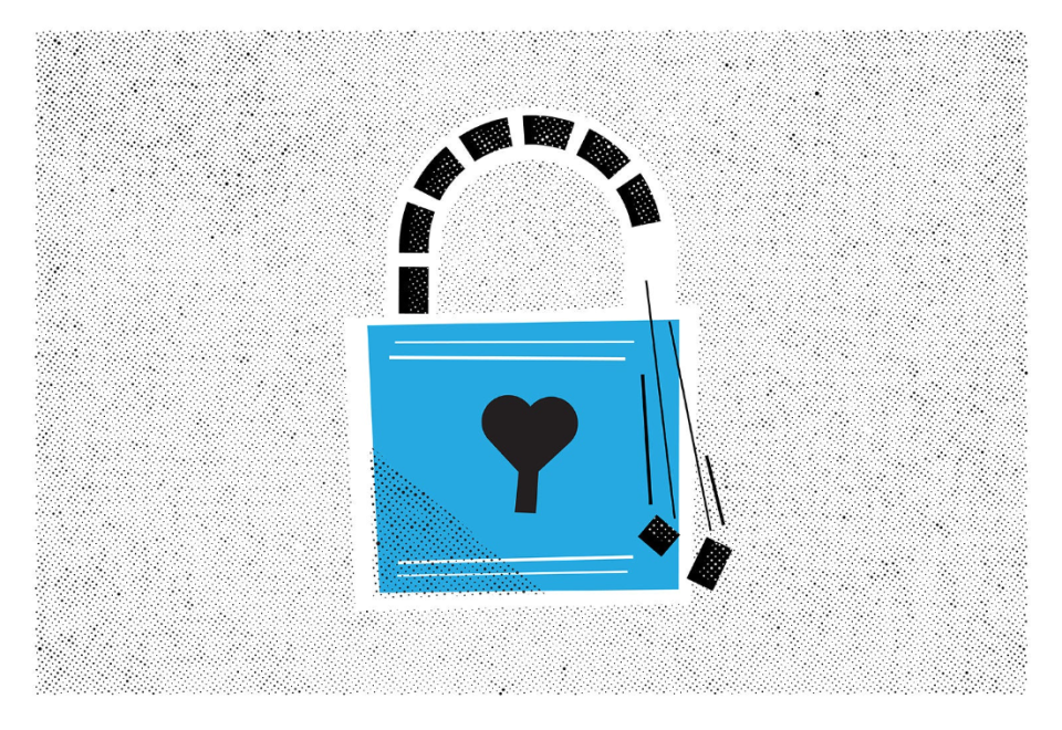 an illustration of a blue lock with a heart shaped keyhole