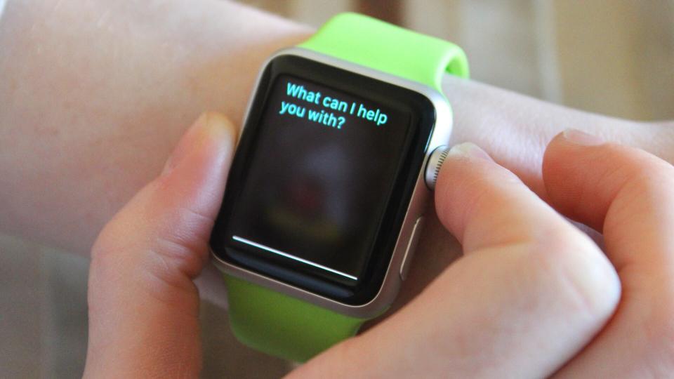 Frome, Somerset, England, UK -  May 13, 2015: Photo showing an Apple Watch Sport model being worn on a girl's left wrist.