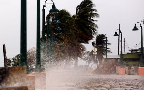 Winds lash the coastal city of Fajardo as Hurricane Maria - Credit: RICARDO ARDUENGO/AFP