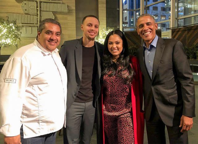 Michael Mina/Instagram Michael Mina, Steph Curry, Ayesha Curry, Barack Obama in 2019