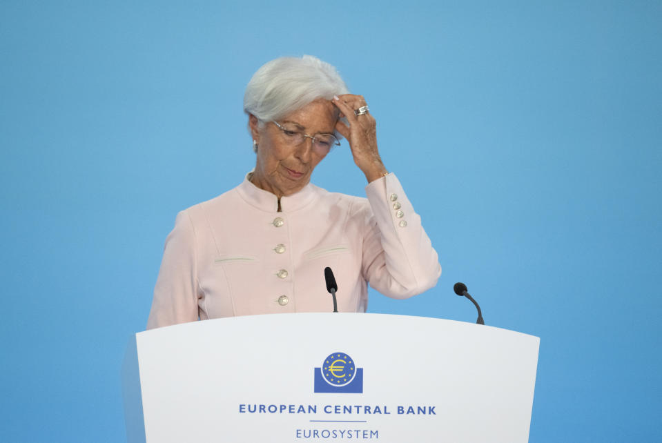 inflation 14 September 2023, Hesse, Frankfurt/Main: Christine Lagarde, President of the European Central Bank (ECB), answers questions from journalists at the press conference. The ECB is raising the key interest rate by a further 0.25 percentage points to 4.5 percent. The ECB's Governing Council thus decided on Thursday in Frankfurt to raise interest rates for the tenth consecutive time since July 2022. Photo: Boris Roessler/dpa (Photo by Boris Roessler/picture alliance via Getty Images)