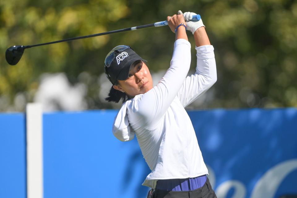 Danielle Kang hits a drive during the final round of the LPGA Walmart NW Arkansas Championship on Sept. 25  in Rogers, Ark. The Westlake High graduate is back in Ventura County for the LPGA MEDIHEAL Championship at The Saticoy Club in Somis.