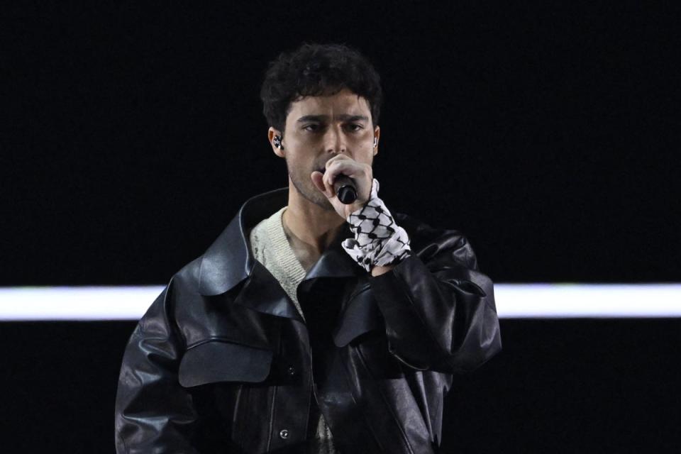 Eric Saade onstage at the Eurovision semi-finals (TT News Agency/AFP via Getty Ima)