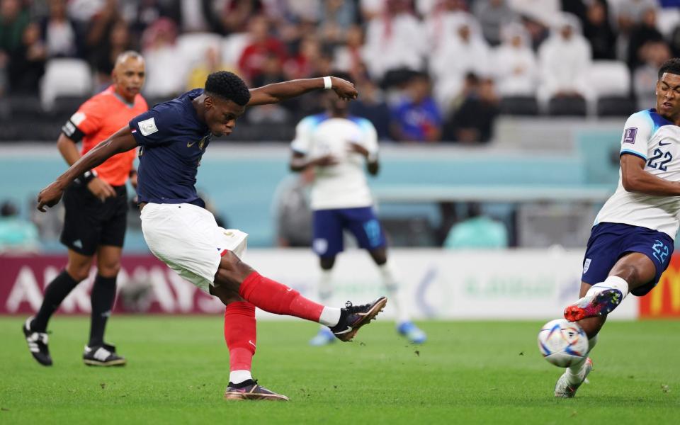  Aurelien Tchouameni of France scores the team's first goal during the FIFA World Cup Qatar 2022 quarter final match - GETTY IMAGES