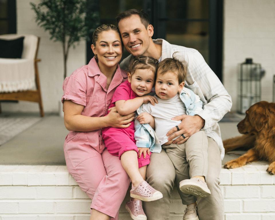 Shawn Johnson East with her husband, Andrew, and two children, Drew and Jett.