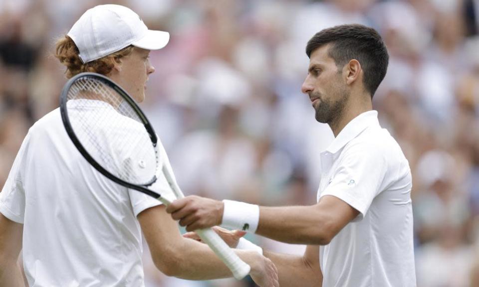 Djokovic shakes hands with Sinner after his victory