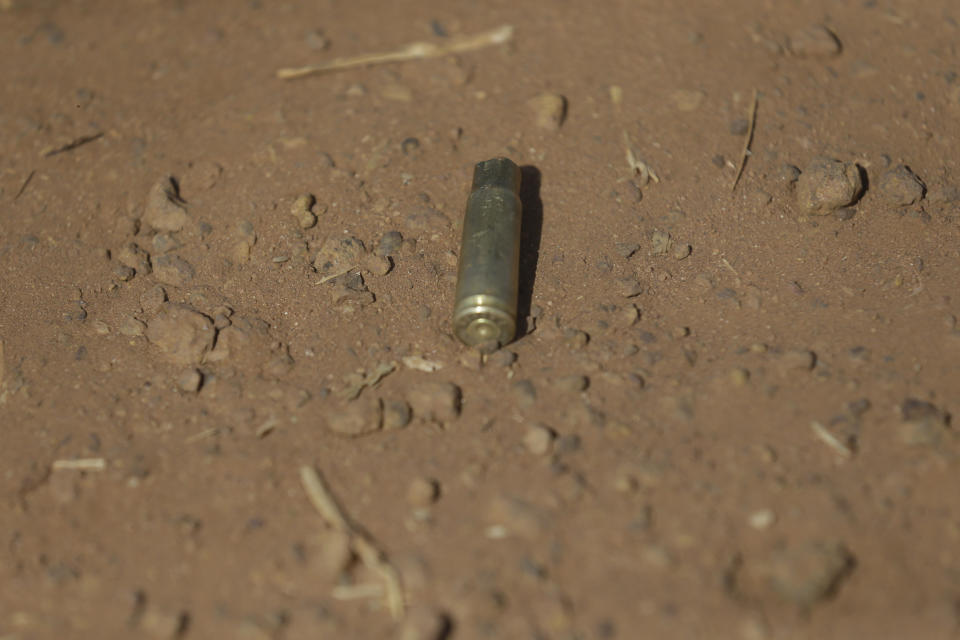 A bullet shell is seen outside of the Government Science Secondary School in Kankara, Nigeria, Wednesday, Dec. 16, 2020. Rebels from the Boko Haram extremist group claimed responsibility Tuesday for abducting hundreds of boys from the school in Nigeria's northern Katsina State last week in one of the largest such attacks in years, raising fears of a growing wave of violence in the region. (AP Photo/Sunday Alamba)