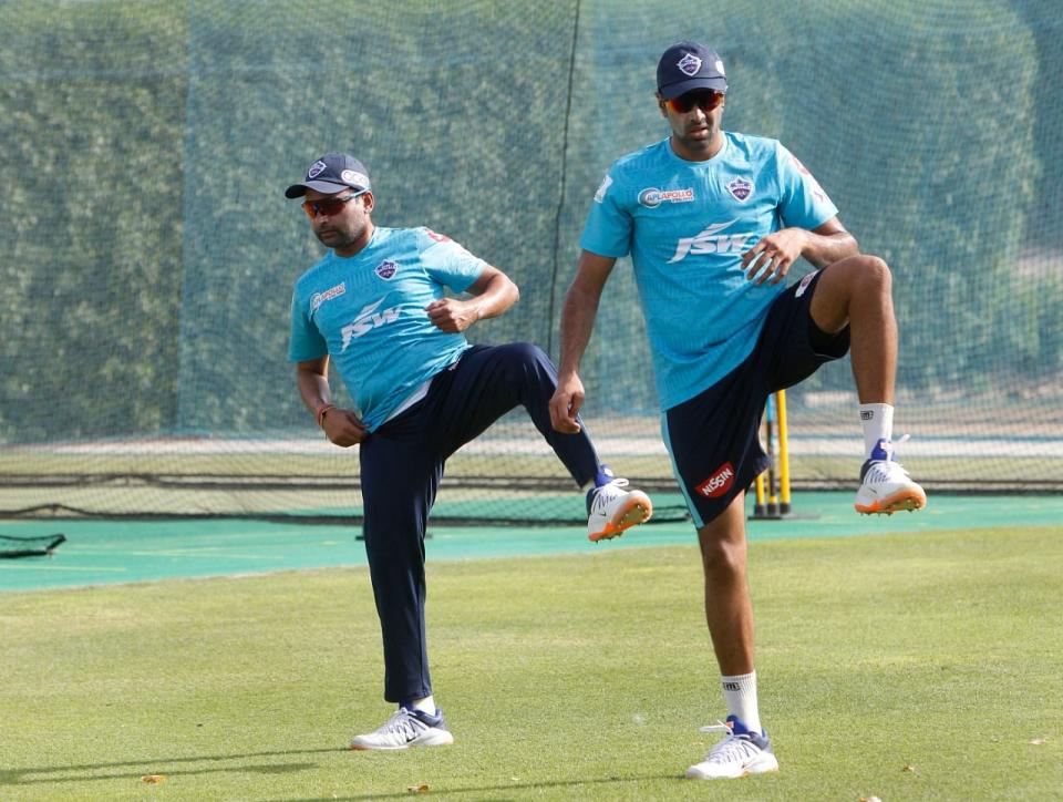 Delhi Capitals’ Amit Mishra and Ravichandran Ashwin.