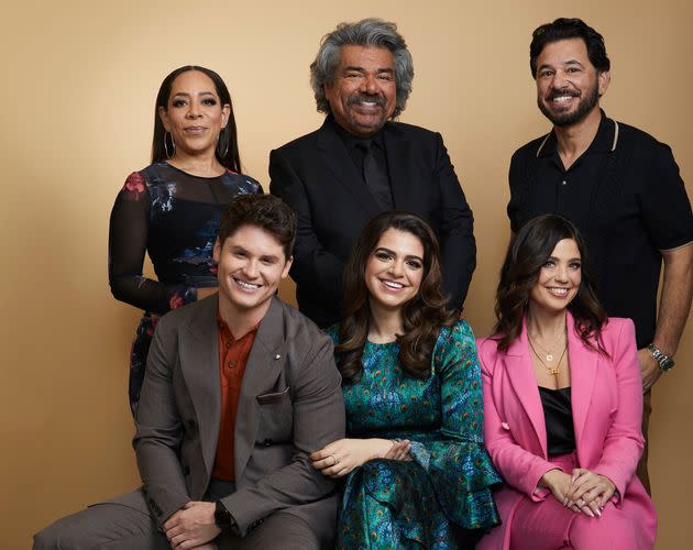 Clockwise from top left: Selenis Leyva, George Lopez, Al Madrigal, Debby Wolfe, Mayan Lopez and Matt Shively of NBC's 