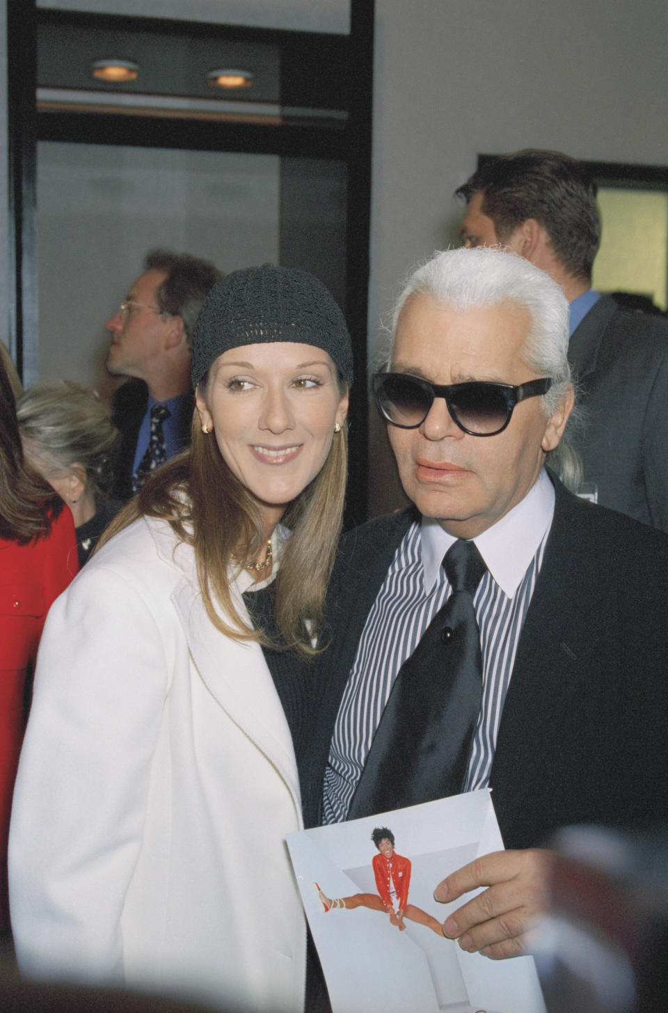 <p>CHANEL: P.A.P. FALL/WINTER 98/99 COLLECTION - Karl Lagerfeld and Celine Dion backstage. (Photo by Stephane Cardinale/Sygma via Getty Images)</p> 