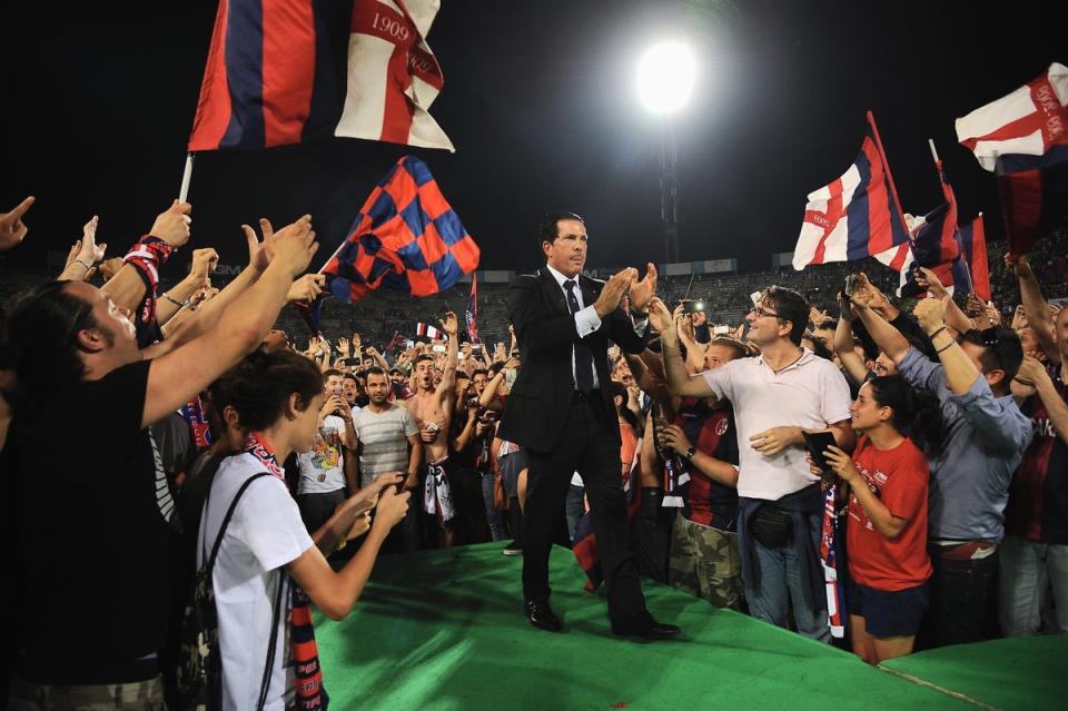 Tacopina, as president of Bologna FC, celebrates with supporters at the end of the Serie B play-off final match between Bologna FC and Pescara Calcio at Stadio Renato Dall’Ara on June 9, 2015 (Getty Images)