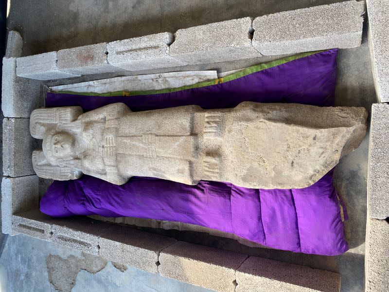 A more than 500-year-old life-size statue that represents an elite woman, possibly a queen, from the Huastec civilization is pictured in Alamo Temapache