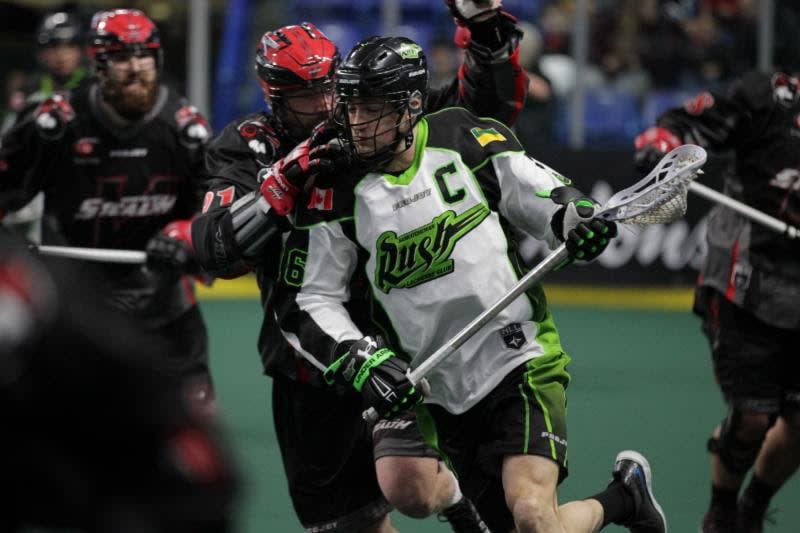 The Saskatchewan Rush won't have another game until they face Vancouver, seen here in 2017 action, later this month, after Saturday night's match in Philadelphia was cancelled. That will mean a three-week break for the Rush, who last played on Dec. 31. (Submitted by Saskatchewan Rush - image credit)