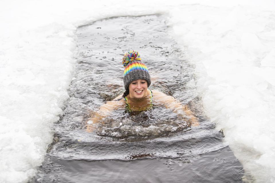 Alice Goodridge swims in Loch Insh (Jane Barlow/PA)