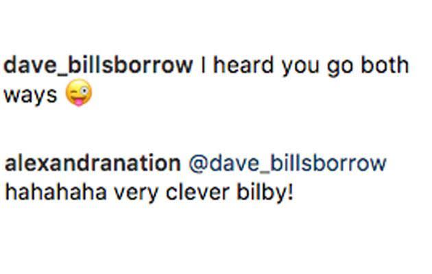 Dave's very cheeky comment to Alex. Source: Instagram