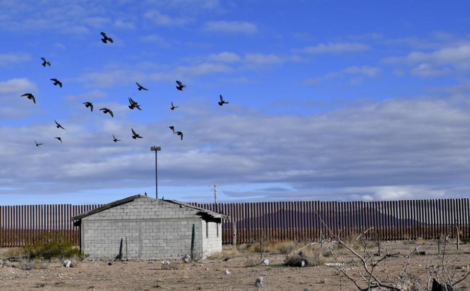 View of the metal fence between US and Mexico taken in Puerto Palomas, Chihuahua