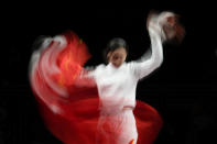 Sun Yiwen of China celebrates after winning the women's individual Epee final at the 2020 Summer Olympics, Saturday, July 24, 2021, in Chiba, Japan. (AP Photo/Andrew Medichini)