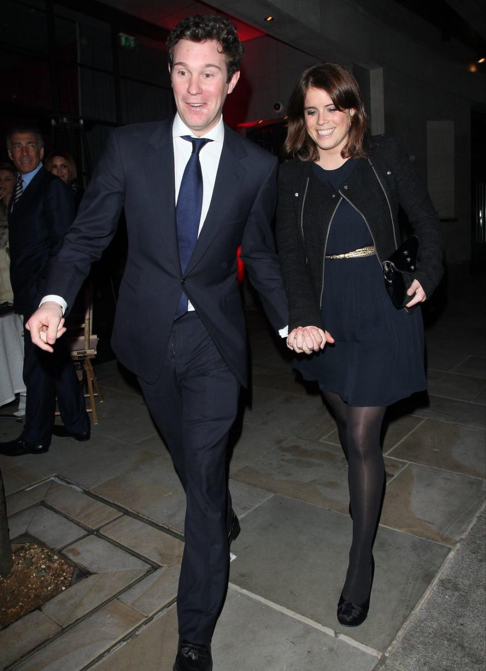 <p>Princess Eugenie and Jack Brooksbank shared a laugh while leaving a restaurant in London.</p>