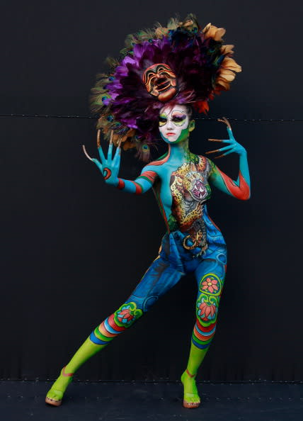 A model participates in a 2012 International Bodypainting Festival Asia at Duryu park on September 1, 2012 in Daegu, South Korea. The festival is the largest event in the field of body painting and spreads the art form to thousands of interested visitors each year. (Photo by Chung Sung-Jun/Getty Images)