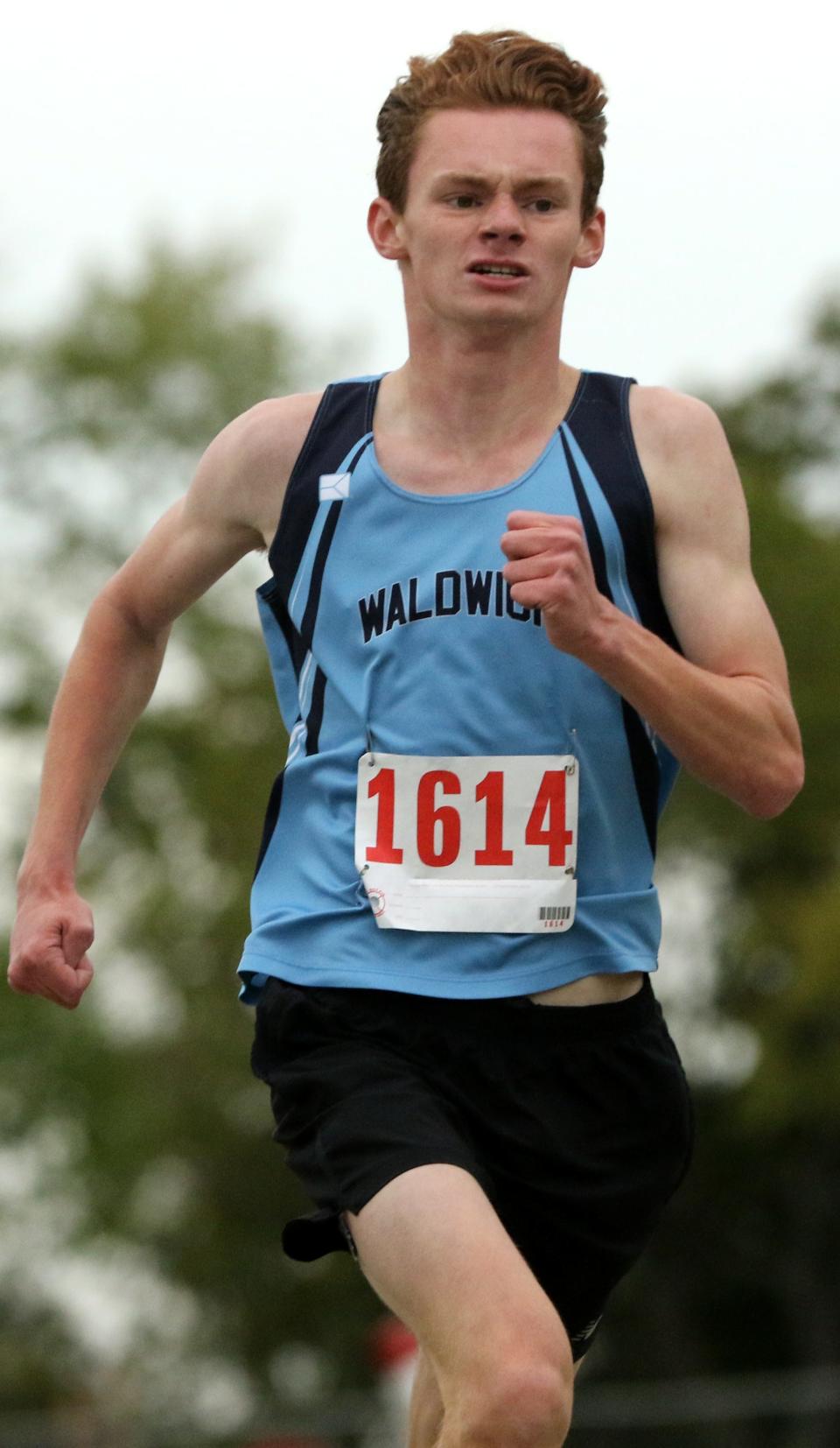 Joseph Capuzzo, of Waldwick in shown just before winning the Patriot race, during the NJIC Divisional Championships, at Garret Mountain Reservation.  Capuzzo completed the 5k course with a time of, 17:06. Monday, October 3, 2022