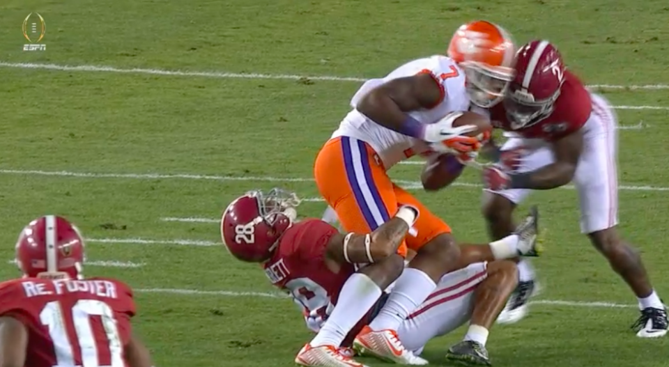 Clemson WR Mike Williams took a vicious hit during Monday night's national championship game.