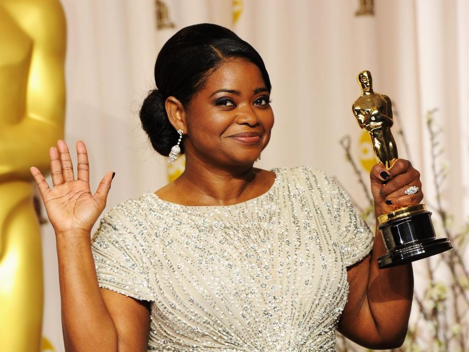 Octavia Spencer poses with her Academy Award in 2012.