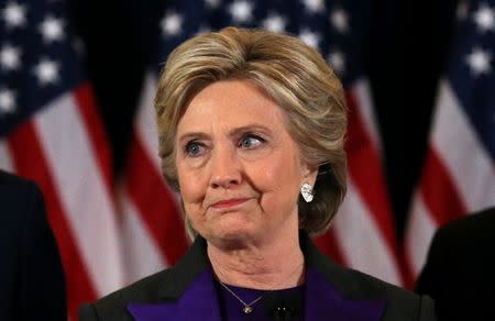 Hillary Clinton addresses her staff and supporters about the results of the U.S. election at a hotel in the Manhattan borough of New York, U.S., November 9, 2016. REUTERS/Carlos Barria