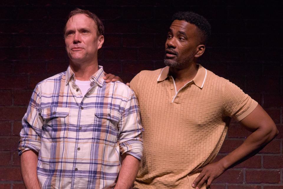 Saxon Palmer, left, and Michael Flood are among the stars of Sean Daniels’ “The White Chip,” part of Florida Studio Theatre’s Stage III series.