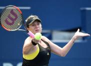 Aug 9, 2017; Toronto, Ontario, Canada; Anastasia Pavlyuchenkova of Russia plays a shot against Karolina Pliskova of the Czech Republic (not pictured) during the Rogers Cup tennis tournament at Aviva Centre. Mandatory Credit: Dan Hamilton-USA TODAY Sports