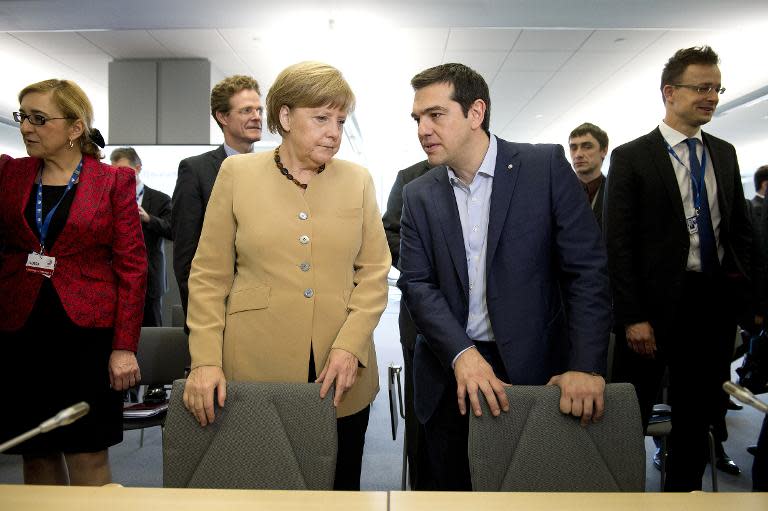 German federal chancellor Angela Merkel, talks with Tsipras