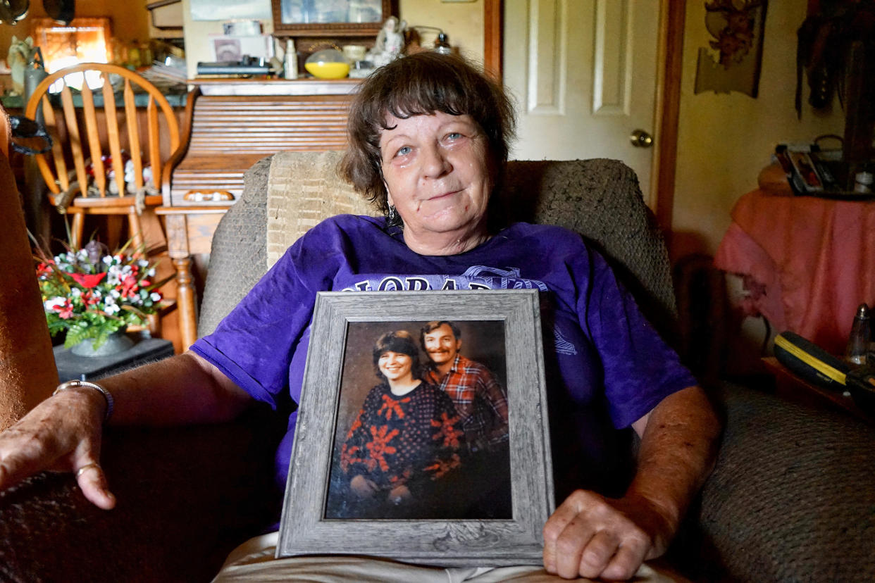 Betsy Irmischer, whose husband Orville Stacy died in February, has faced ongoing power outages. (Vanessa Charlot for NBC News)